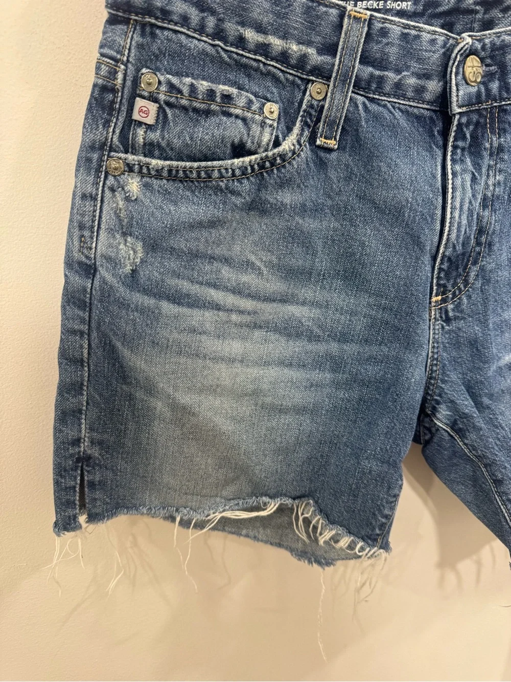 Ag Adriano Goldschmied Faded Blue Denim Cutoff Shorts